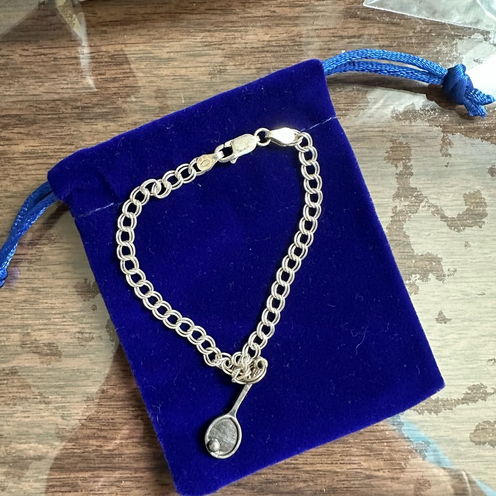 Silver Tennis Charm Tennis Bracelet